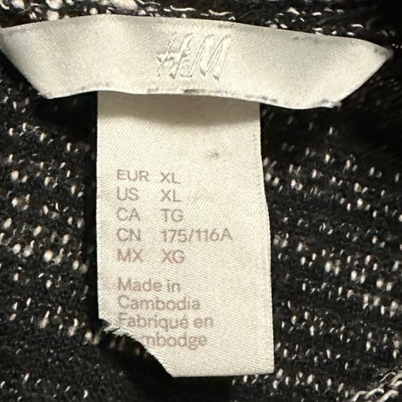 H&M Black White Marled Knit Sweater Top Women’s XL Crew Neck Long Sleeve Zip - Picture 5 of 9